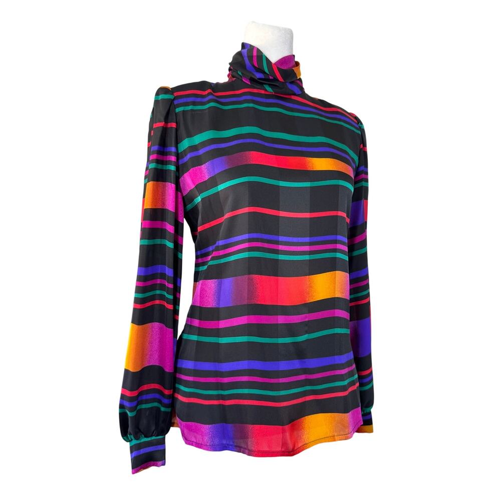 Vintage ‘90s Gemilli Multicolored High Neck Button Back Long Sleeve Blouse